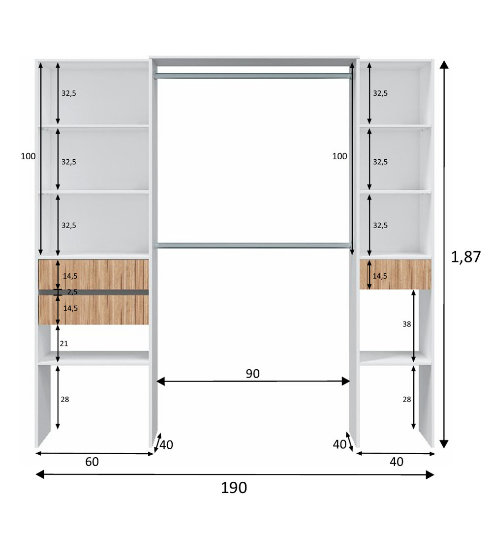 Armario vestidor abierto de 190 cm EDITH