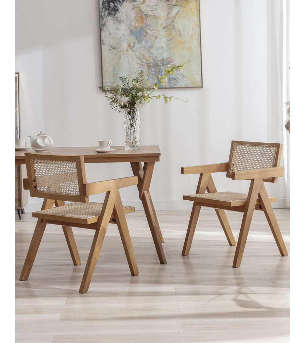 Silla Mamba pack de 2 sillas retro en madera y ratán Silla Mamba pack de 2 sillas retro en madera y ratán