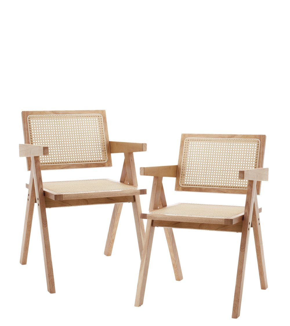 Silla Mamba pack de 2 sillas retro en madera y ratán Silla Mamba pack de 2 sillas retro en madera y ratán