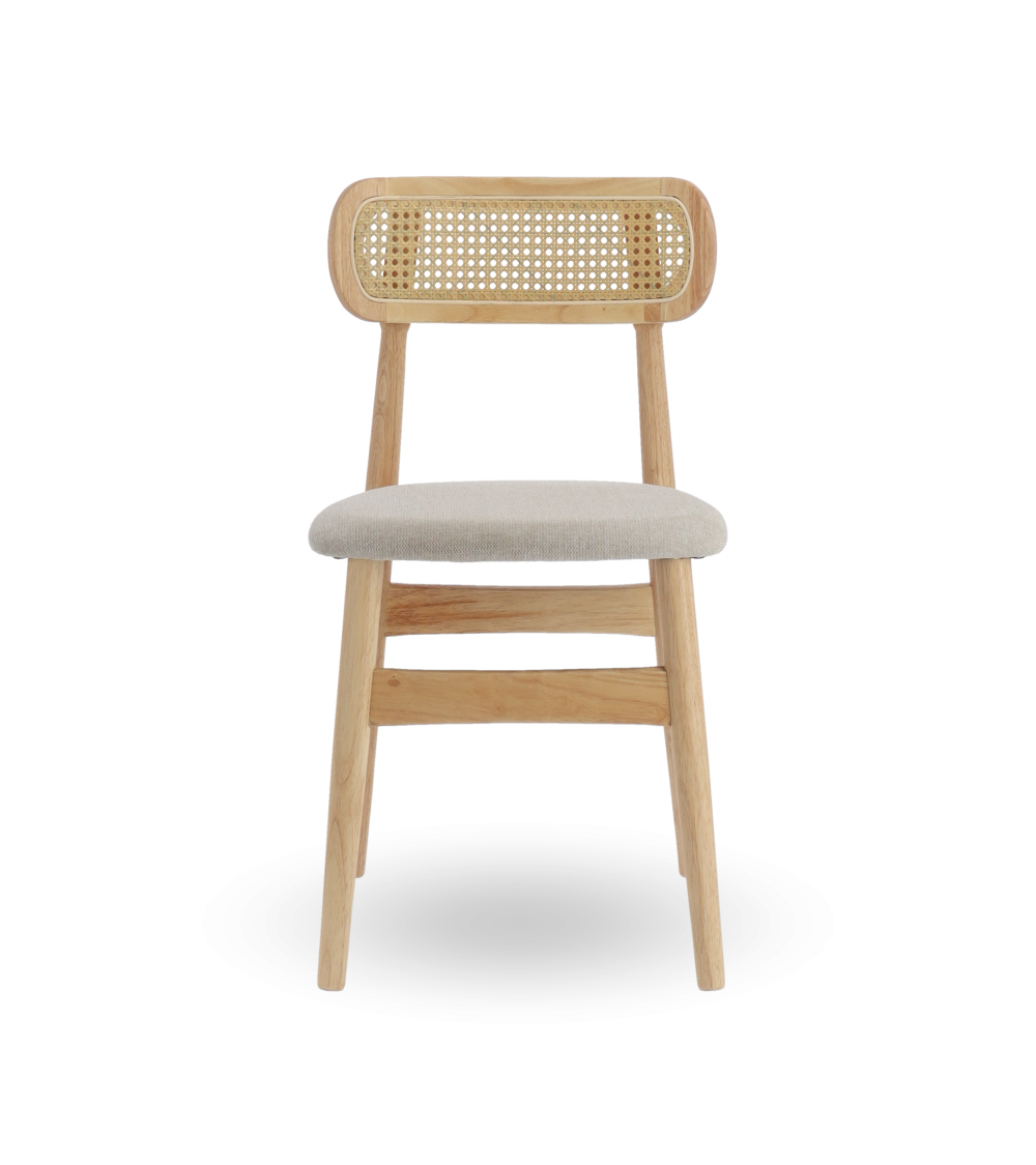 Pack de 2 Sillas de comedor Honey de Tela Beige y Madera Natural