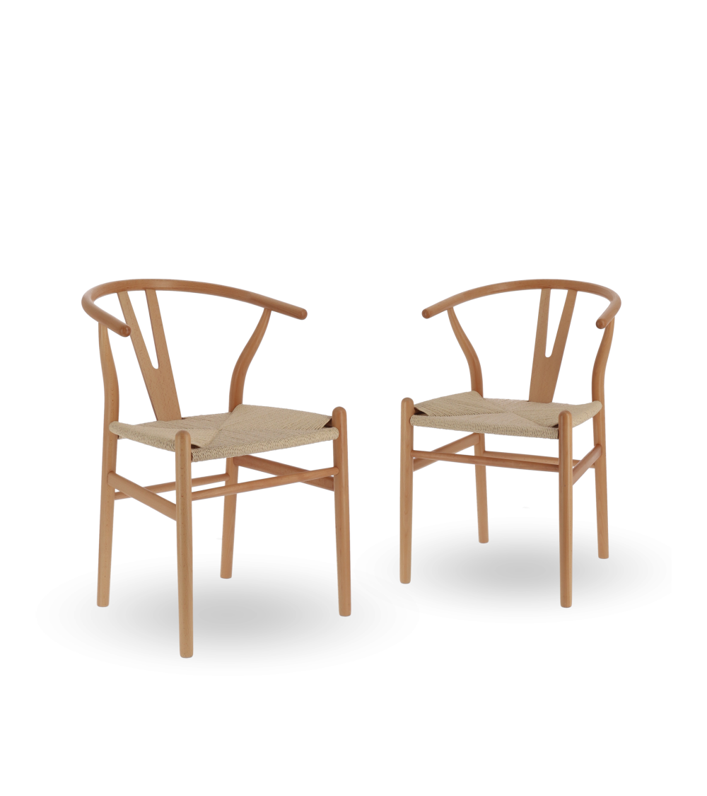 Pack de 2 Sillas Otti de Madera Natural con Asiento Trenzado - Estilo Nórdico Pack de 2 Sillas Otti de Madera Natural con Asiento Trenzado - Estilo Nórdico