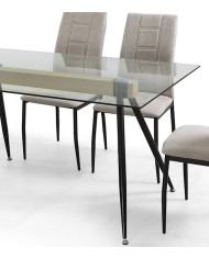 Mesa de Comedor Marama – Cristal templado, roble y metal negro