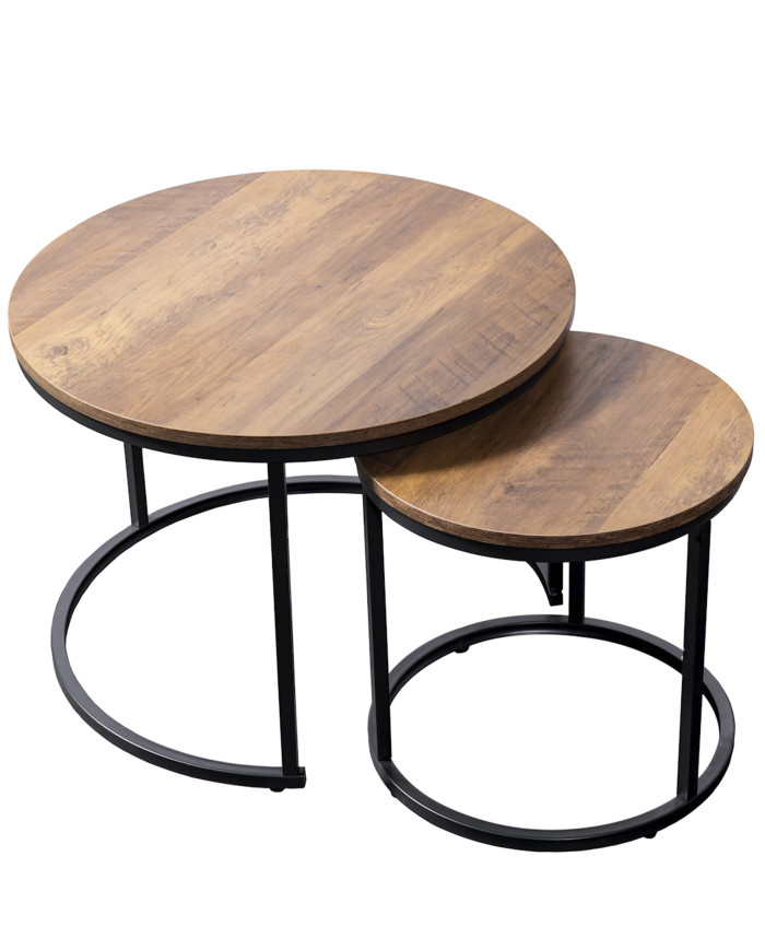 Set de mesas Kio – Mesas auxiliares redondas en negro y roble