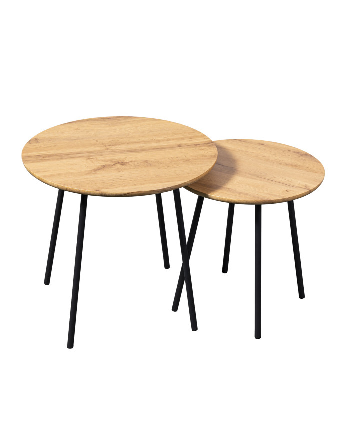 Mesas auxiliares Mar – Set de 2 en metal y roble