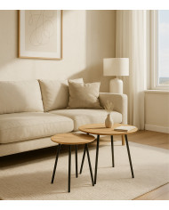 Mesas auxiliares Mar – Set de 2 en metal y roble