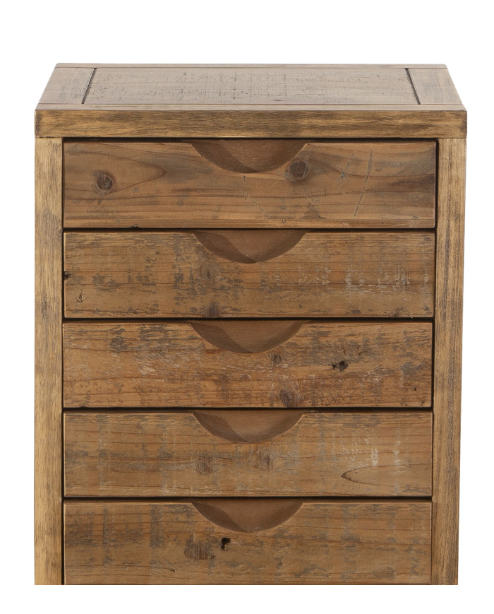 Mesa auxiliar Indi – Rústica con cajones tallados