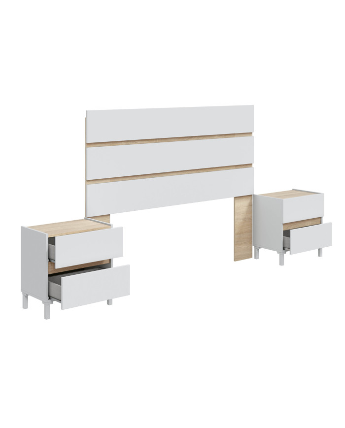 Pack Ébano – Cabecero con dos mesitas de noche moderno y funcional