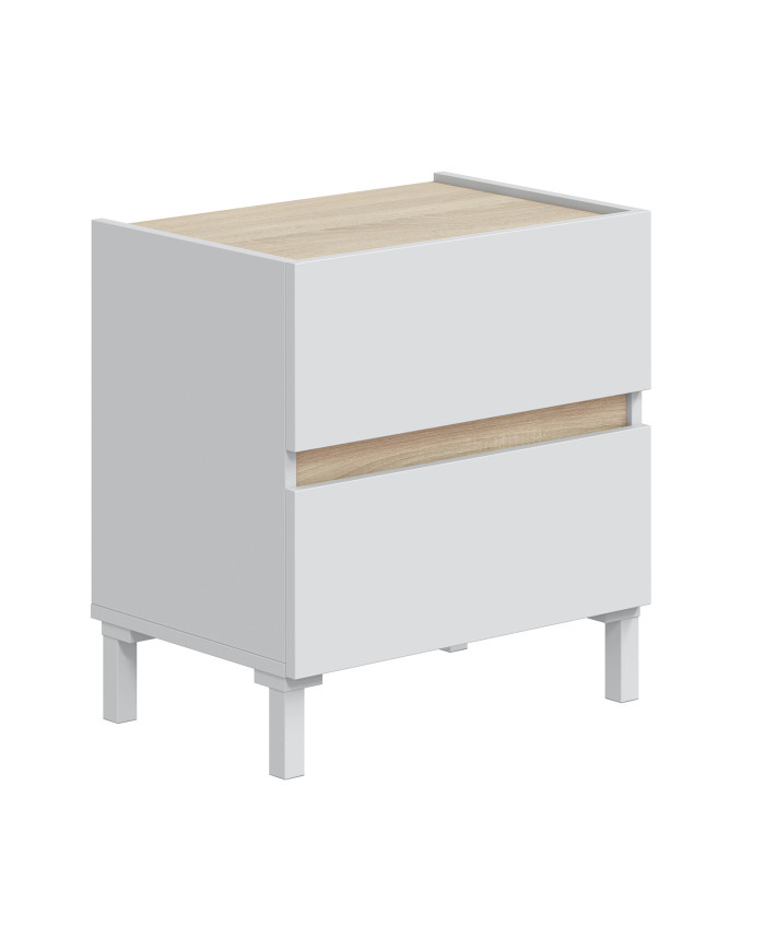 Mesita de noche Ébano– 2 cajones con guías metálicas y patas de ABS