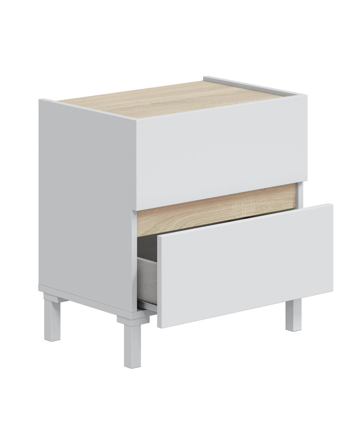 Mesita de noche Ébano– 2 cajones con guías metálicas y patas de ABS