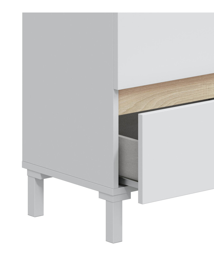 Mesita de noche Ébano– 2 cajones con guías metálicas y patas de ABS