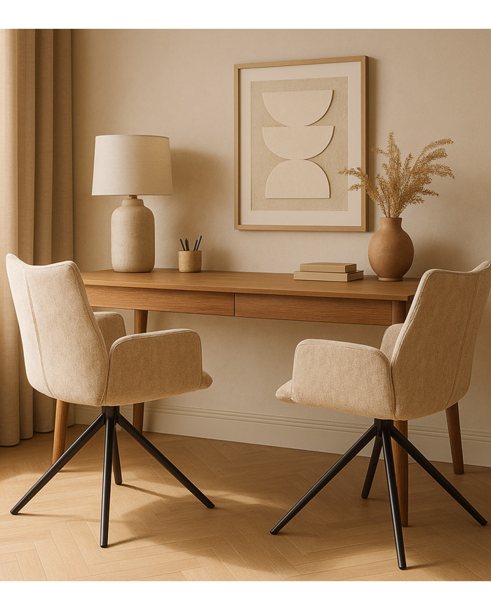 Silla Andrea con brazos – Tapizada y giratoria 180° con retorno