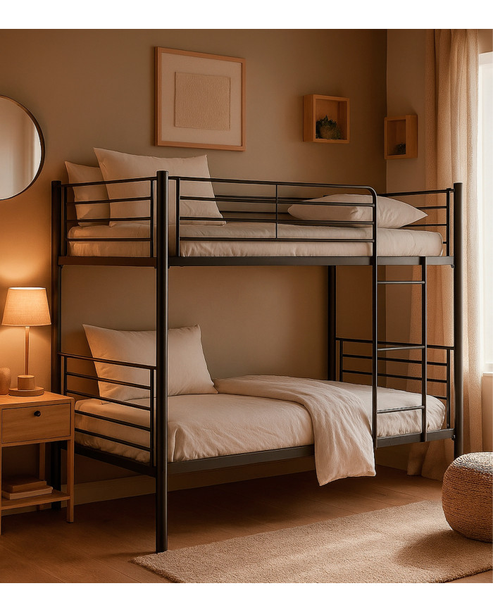 Litera Finy metálica – 2 camas de 90x190 cm con escalera y baranda