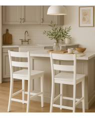 Taburete Tole – Taburete de madera lacada blanco para cocina o bar