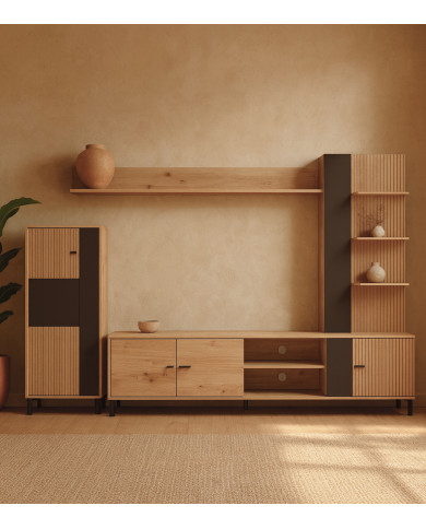 Mueble de salón Avion – Composición moderna con frentes en negro Mueble de salón Avion – Composición moderna con frentes en negro