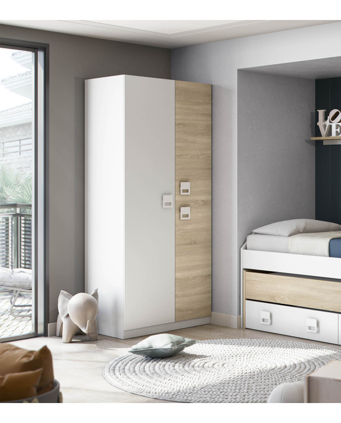 Armario Tomy 3 puertas – Con barra de colgar y estantes fijos