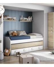 Cama nido Tomy con estantes – Doble cama y almacenaje práctico