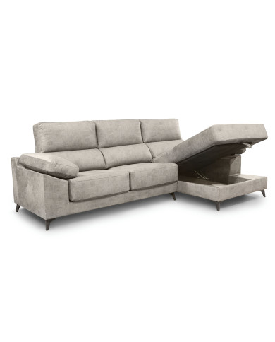 Sofá Chaise Longue Vis – Con arcón, asientos extraíbles y respaldos reclinables