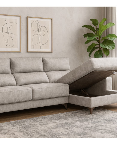 Sofá Chaise Longue Vis – Con arcón, asientos extraíbles y respaldos reclinables