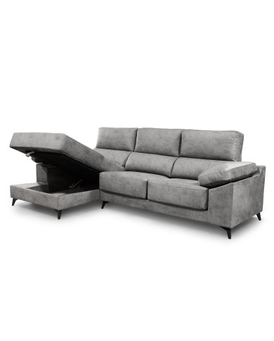 Sofá Chaise Longue Vis – Con arcón, asientos extraíbles y respaldos reclinables