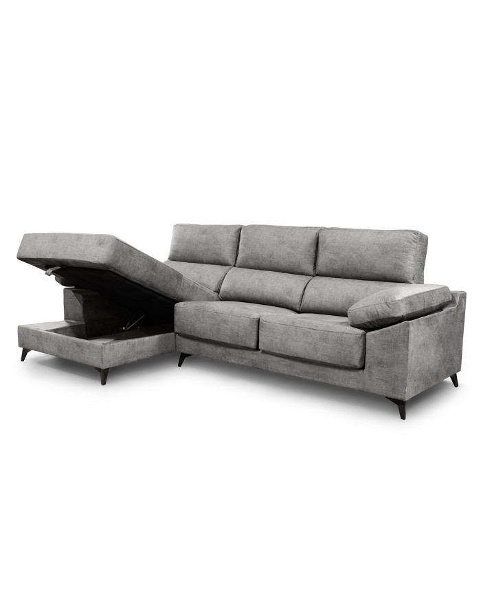 Sofá Chaise Longue Vis – Con arcón, asientos extraíbles y respaldos reclinables