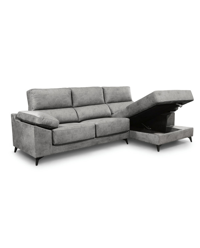 Sofá Chaise Longue Vis – Con arcón, asientos extraíbles y respaldos reclinables