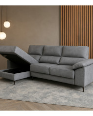 Sofá Chaise Longue Vis – Con arcón, asientos extraíbles y respaldos reclinables