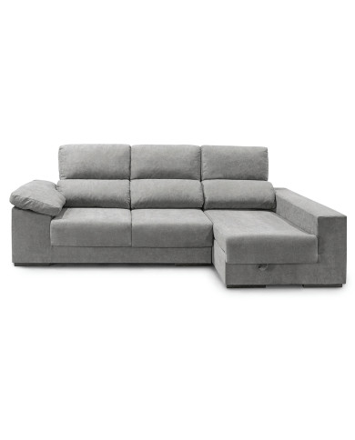Sofá Chaise Longue Marcia – 3 plazas con asientos deslizantes, pouf y arcón