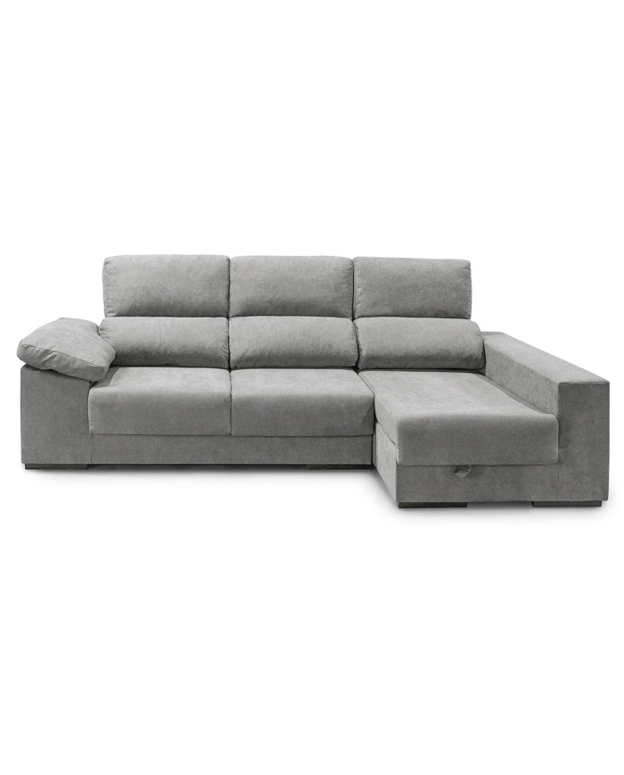 Sofá Chaise Longue Marcia – 3 plazas con asientos deslizantes, pouf y arcón