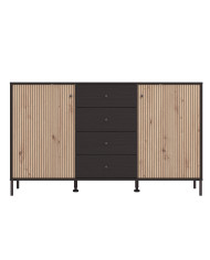 Aparador Tania con 2 puertas y 4 cajones – Acabado ébano y roble artisán