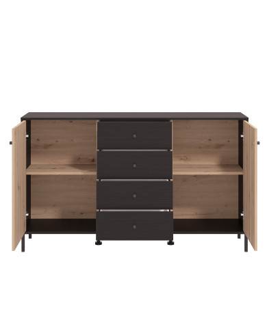 Aparador Tania con 2 puertas y 4 cajones – Acabado ébano y roble artisán