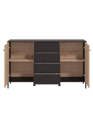 Aparador Tania con 2 puertas y 4 cajones – Acabado ébano y roble artisán