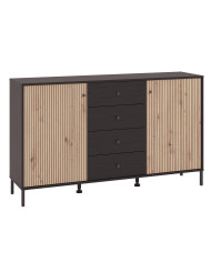 Aparador Tania con 2 puertas y 4 cajones – Acabado ébano y roble artisán