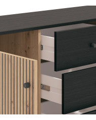 Aparador Tania con 2 puertas y 4 cajones – Acabado ébano y roble artisán