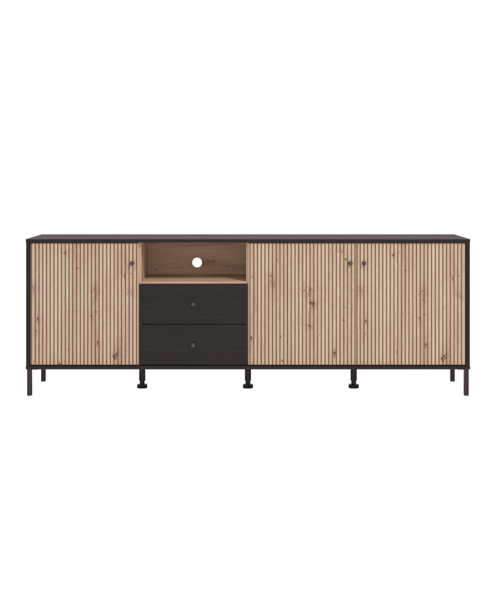 Mueble TV Tania con 4 cuerpos – Ébano y roble artisan