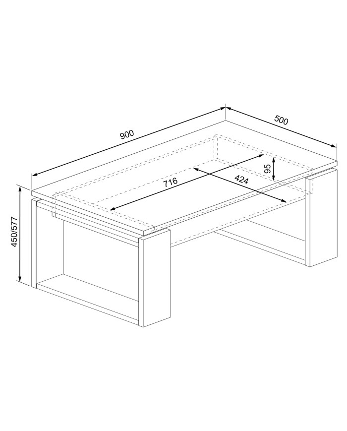 Mesa de centro elevable Rubi II con almacenaje
