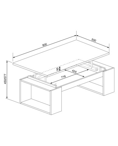 Mesa de centro elevable Rubi II con almacenaje