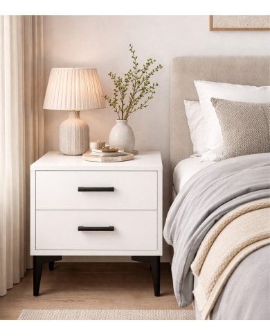 Mesita de noche Savia 2 cajones con patas metálicas