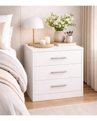 Mesita de noche Elara 3 cajones blanca