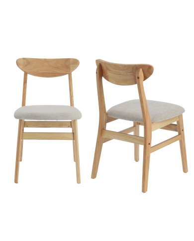 Elegante Pack de 2 Sillas de Comedor Dover - de Tela y Madera Natural