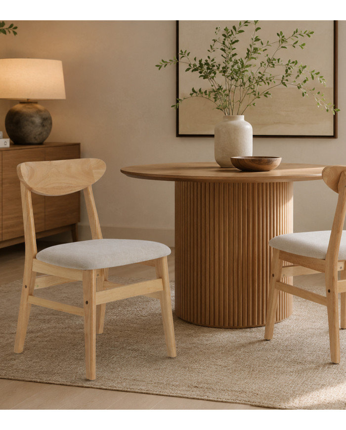 Elegante Pack de 2 Sillas de Comedor Dover - de Tela y Madera Natural