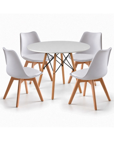 Pack mesa redonda Nórdica blanca de 80 cm con 4 sillas Tulipa