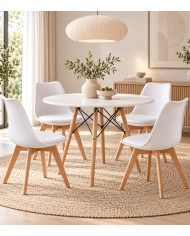 Pack mesa redonda Nórdica blanca de 80 cm con 4 sillas Tulipa