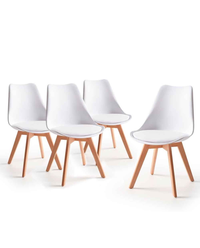 Pack mesa redonda Nórdica blanca de 80 cm con 4 sillas Tulipa