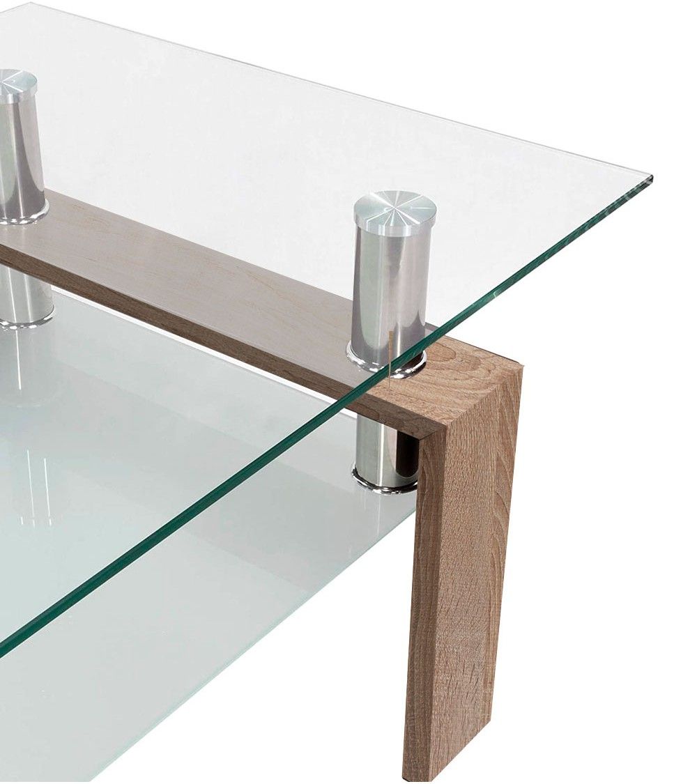 Mesa de centro Kendra - Mesa de centro de cristal y madera
