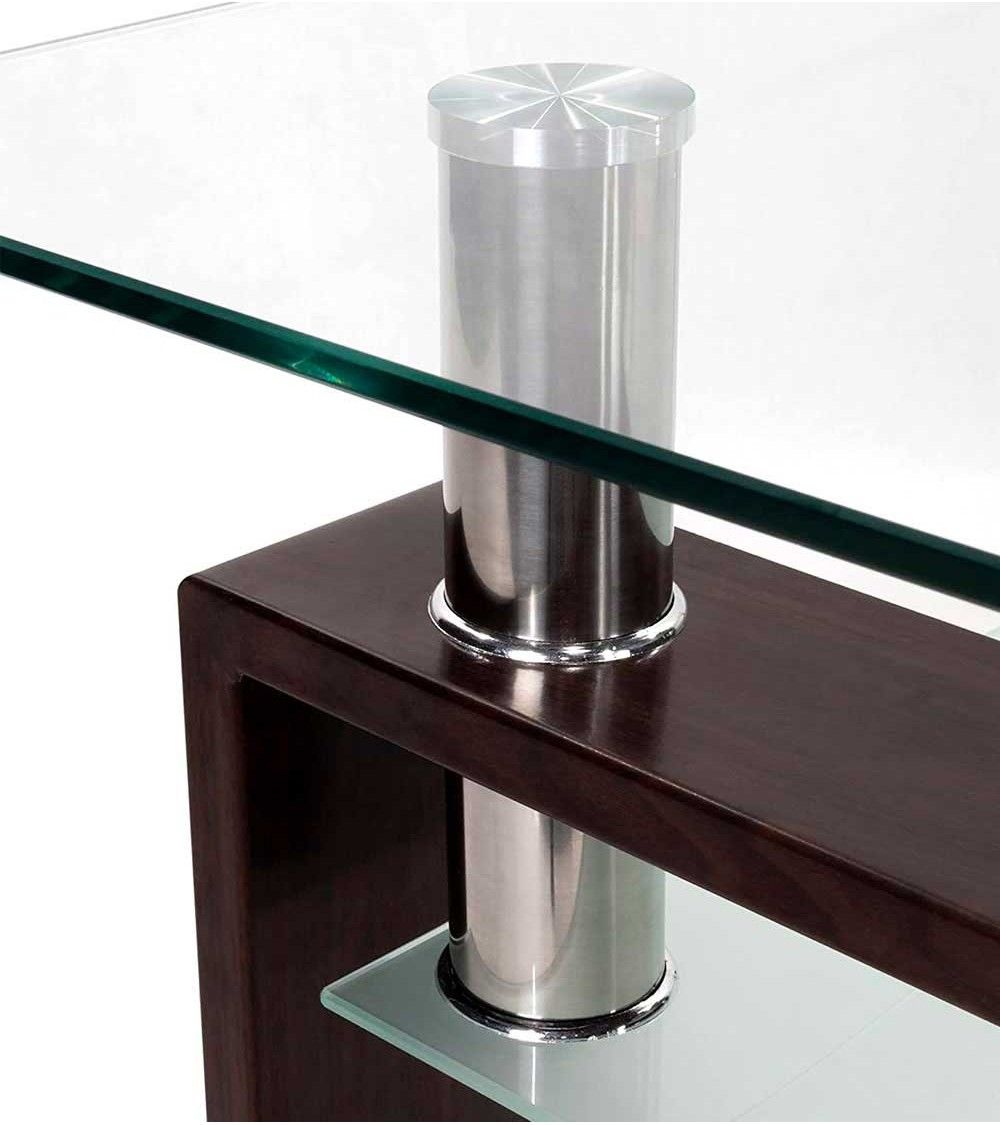 Mesa de centro Kendra - Mesa de centro de cristal y madera Mesa de centro Kendra - Mesa de centro de cristal y madera