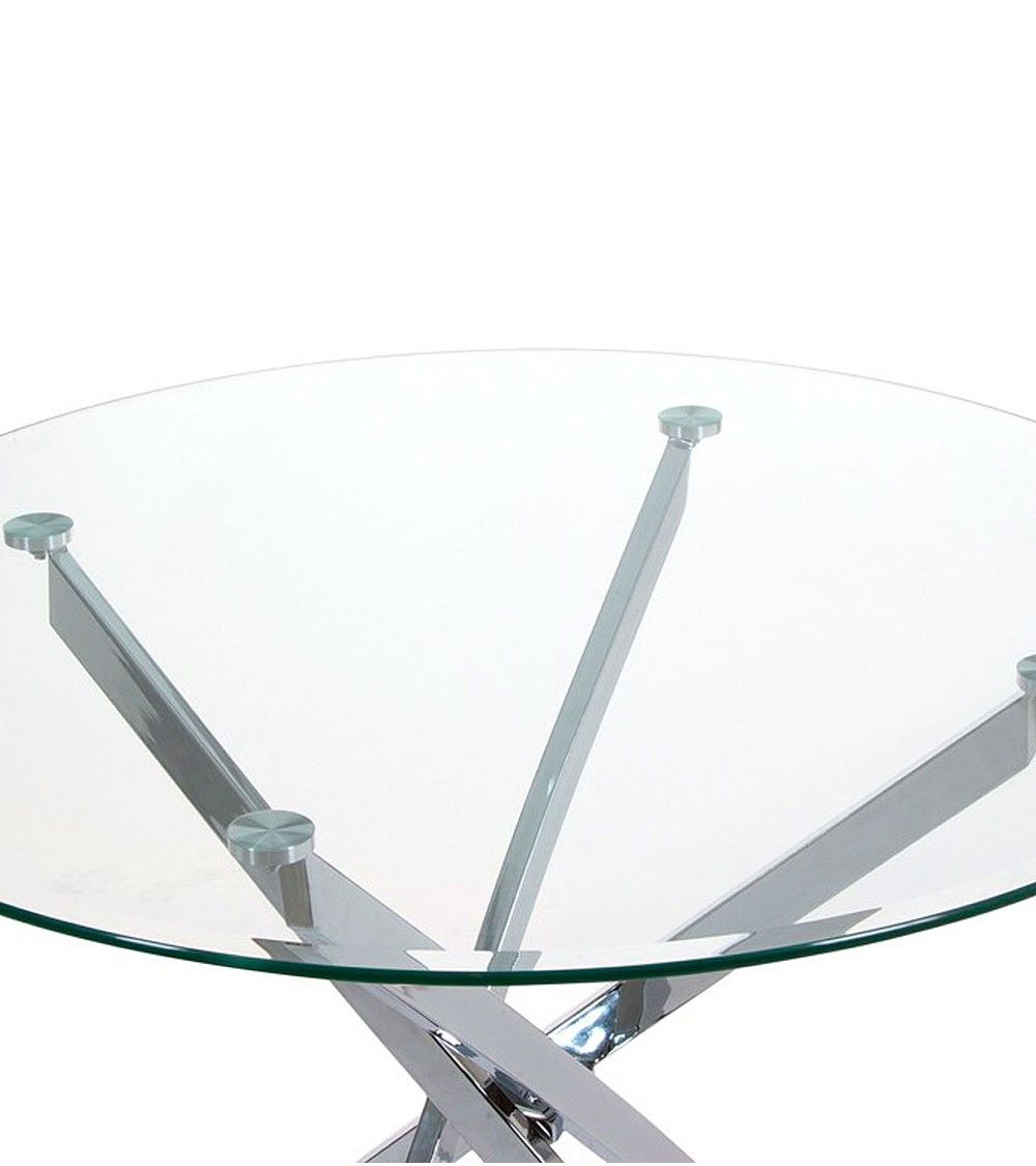 Mesa comedor redonda de cristal DAN patas cruzadas