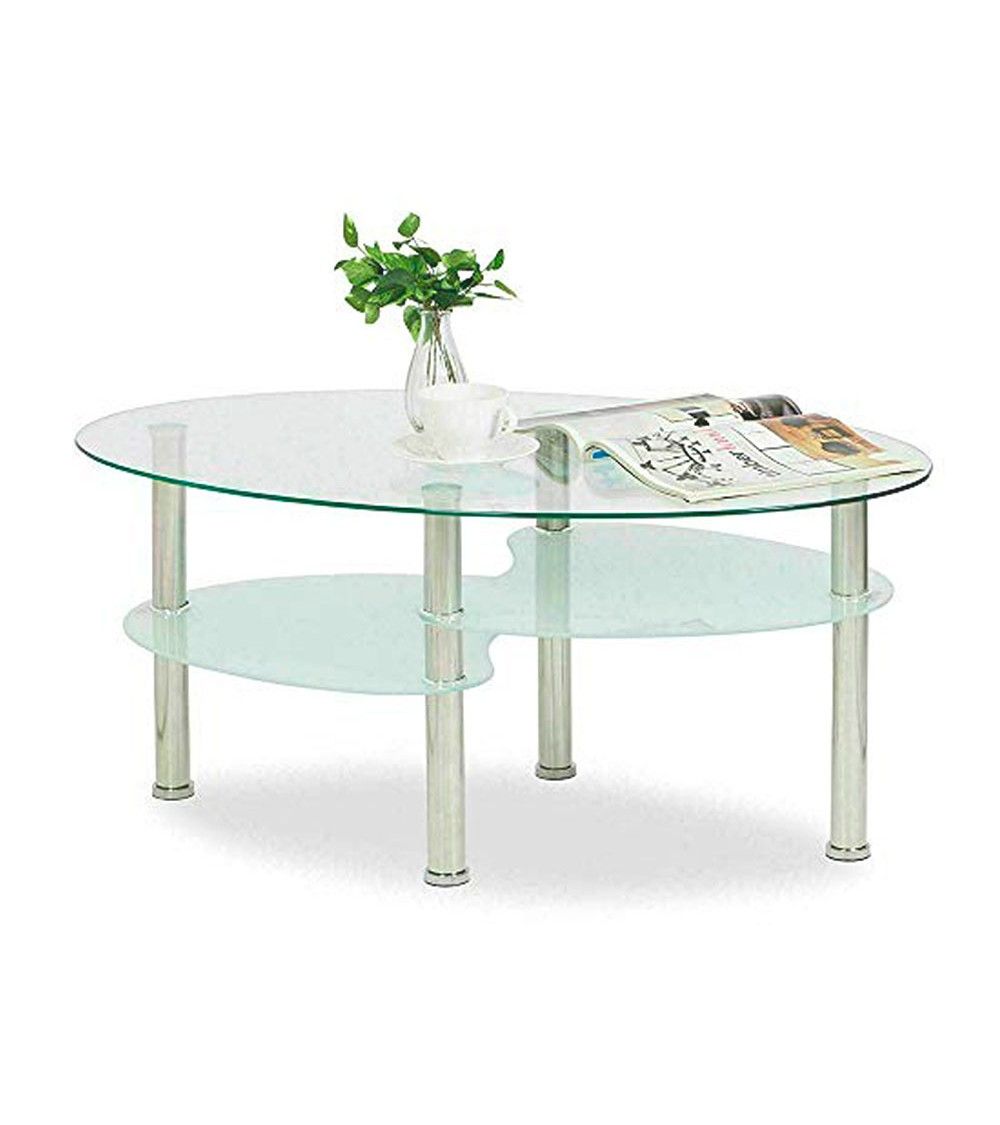 Mesa centro cristal DENISE, ovalada con revistero