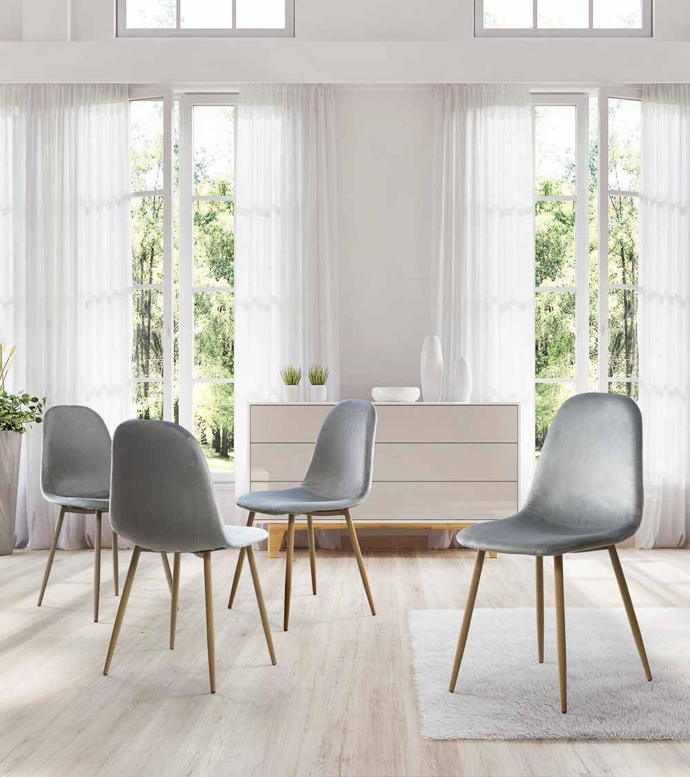 Sillas de comedor de terciopelo SWEDEN - Pack 4 Uds.
