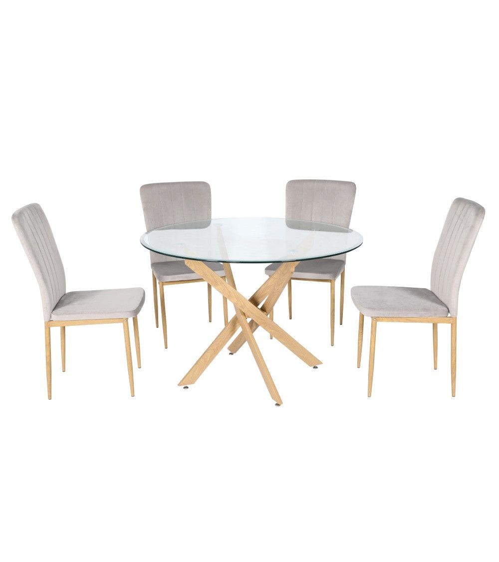 Mesa comedor redonda de cristal DAN patas cruzadas Mesa comedor redonda de cristal DAN patas cruzadas