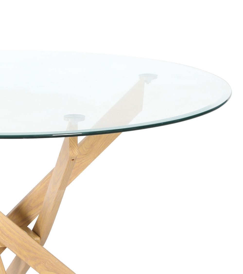 Mesa comedor redonda de cristal DAN patas cruzadas Mesa comedor redonda de cristal DAN patas cruzadas